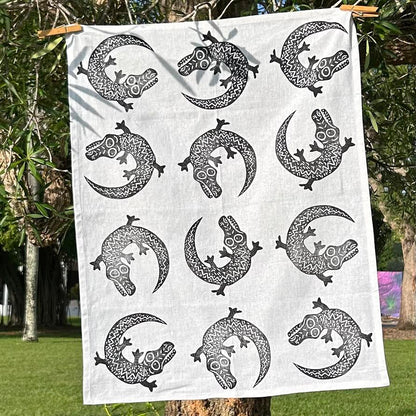 Tea towel - hand printed - crocodile