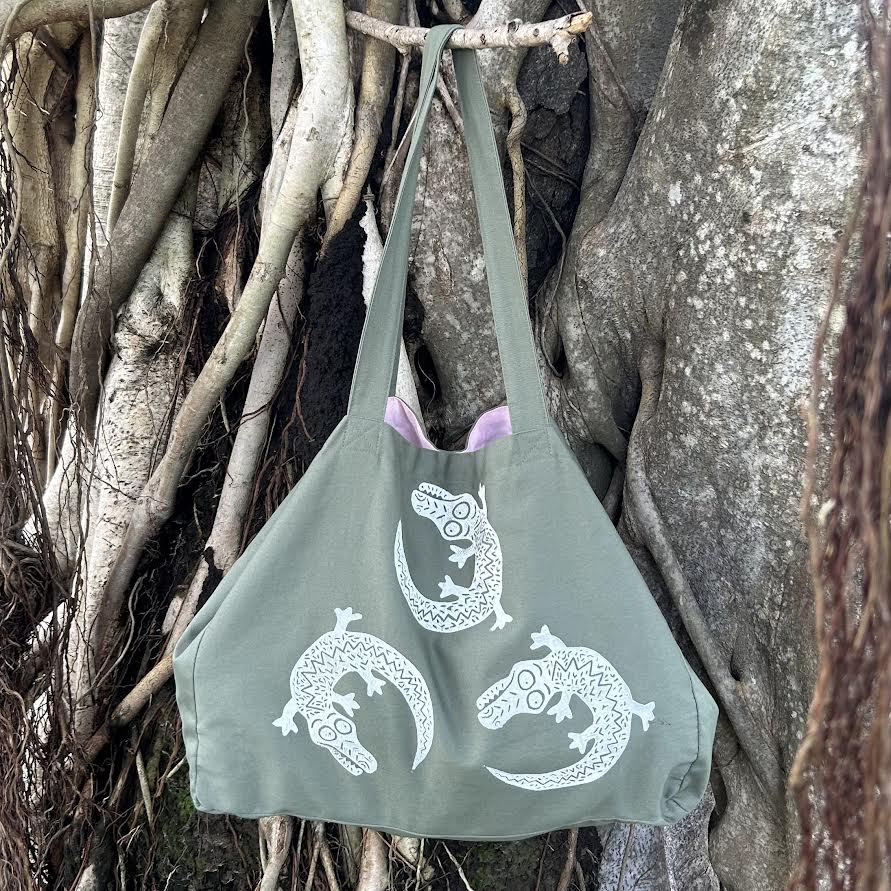 Weekend bag - hand printed - crocodile