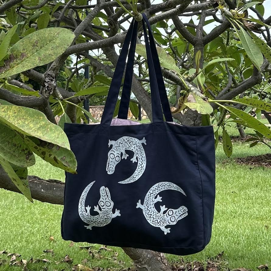 Weekend bag - hand printed - crocodile