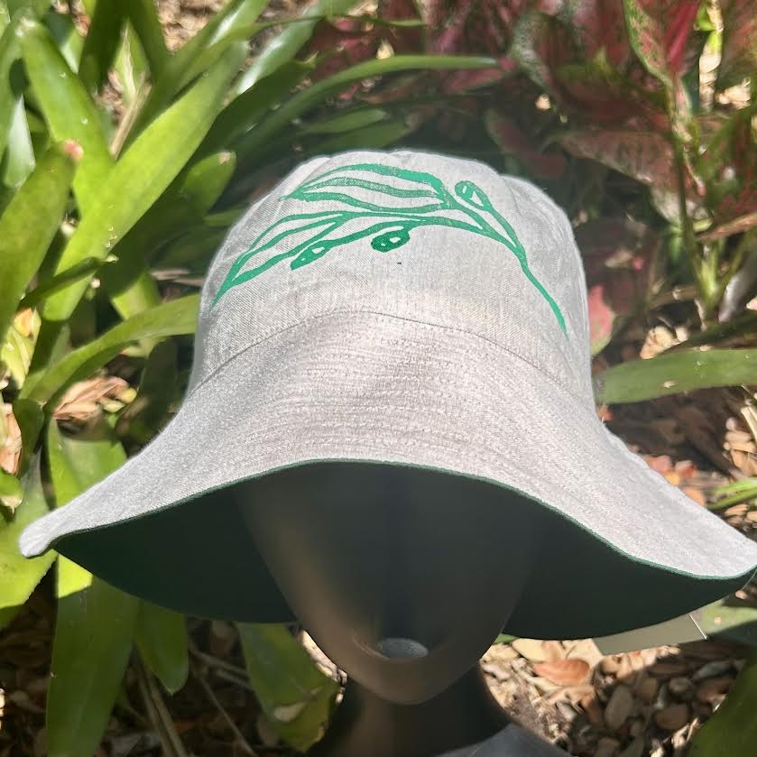 Bucket hat - hand printed - gum leaves