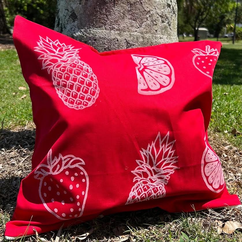 Cushion cover - hand printed - fruit salad