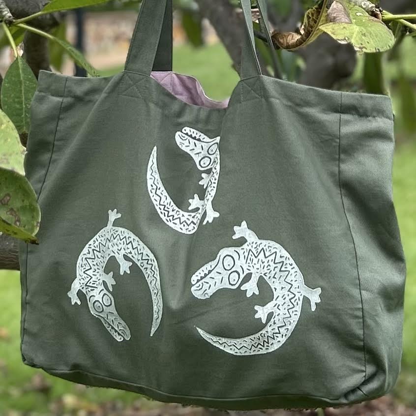 Weekend bag - hand printed - crocodile