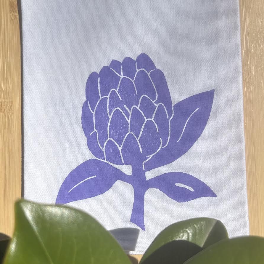 Tea towel - hand printed - protea