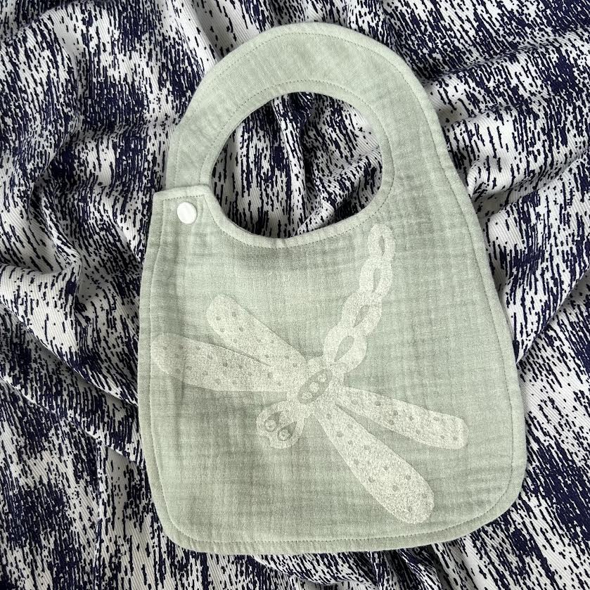 Bib - hand printed - dragonfly
