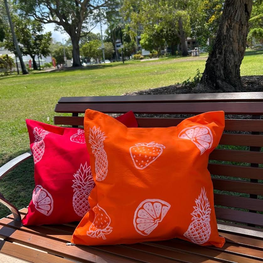 Cushion cover - hand printed - fruit salad