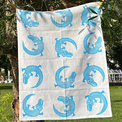 Tea towel - hand printed - crocodile