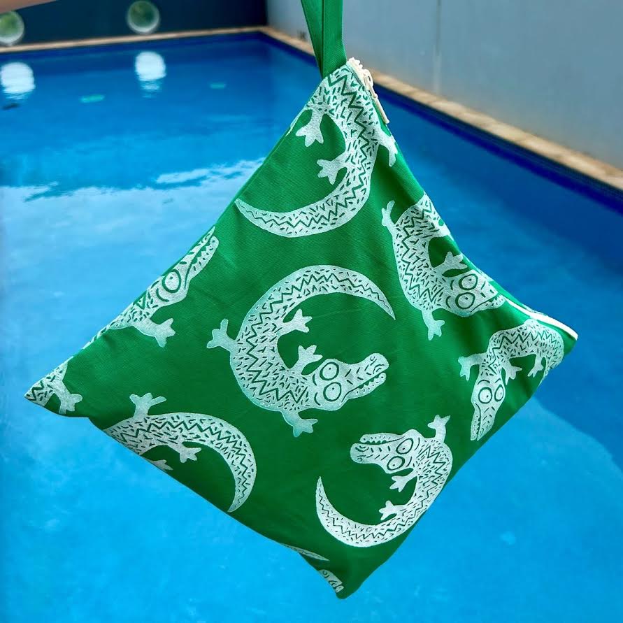 Wet bag large - hand printed - crocodile