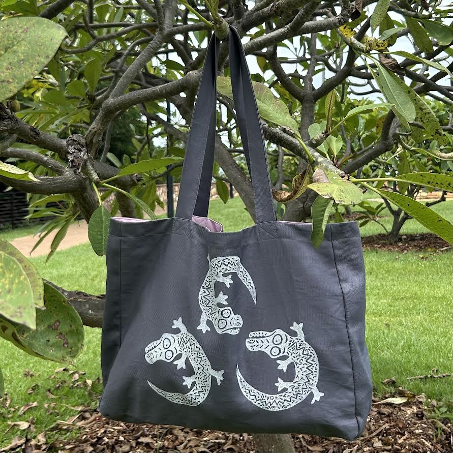 Weekend bag - hand printed - crocodile