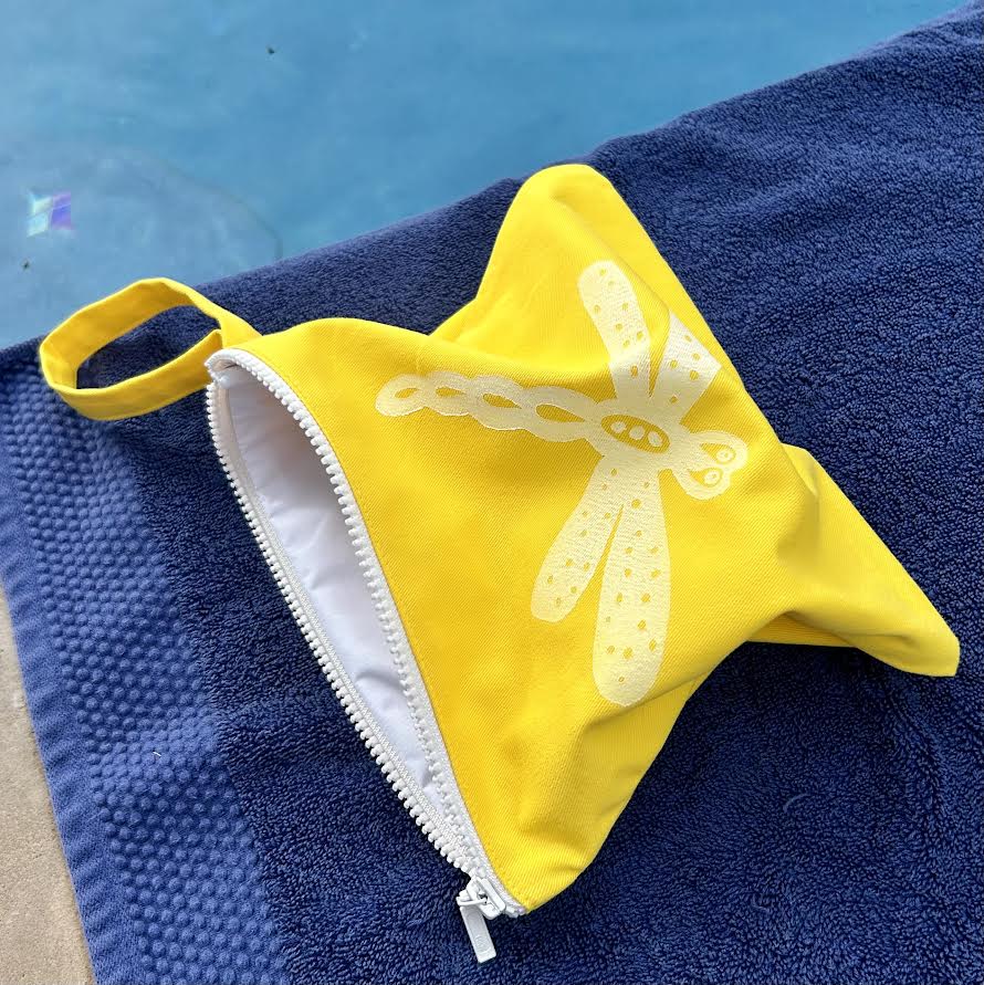 Wet bag small - hand printed - dragonfly