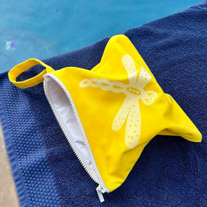 Wet bag small - hand printed - dragonfly