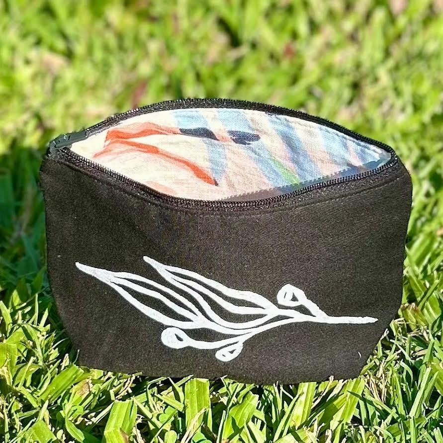 Zip pouch - hand printed - gum leaves
