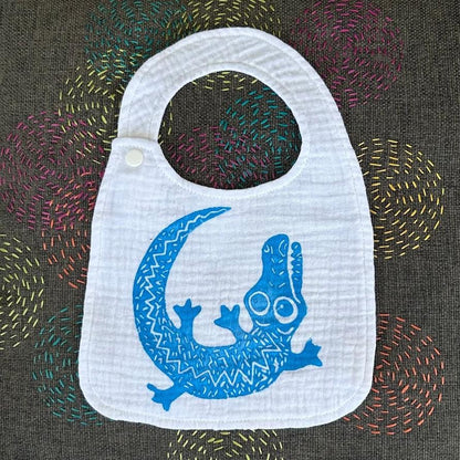 Bib - hand printed - crocodile