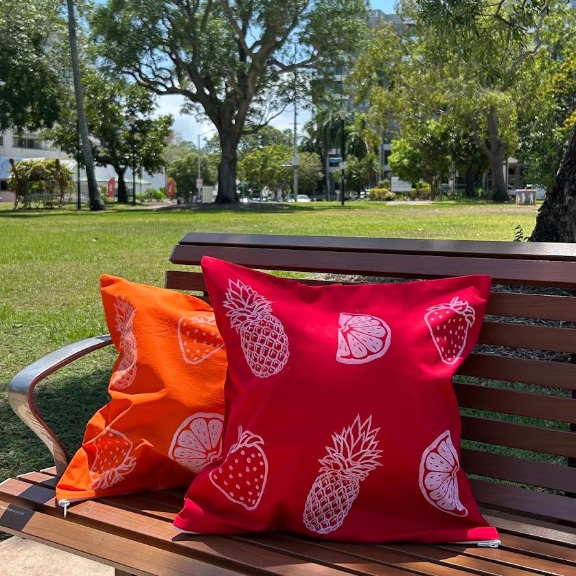 Cushion cover - hand printed - fruit salad