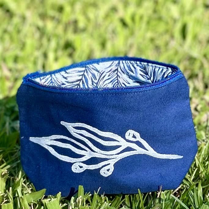 Zip pouch - hand printed - gum leaves
