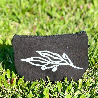 Zip pouch - hand printed - gum leaves
