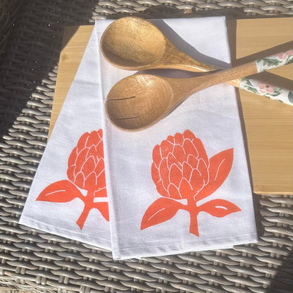 Tea towel - hand printed - protea