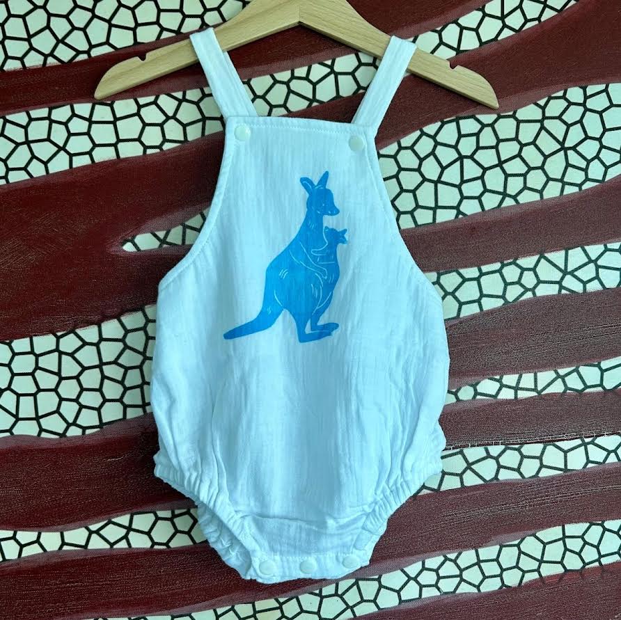 Romper - hand printed - mother kanga with joey