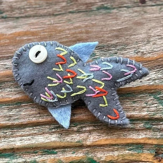 Brooch - hand stitched - fish