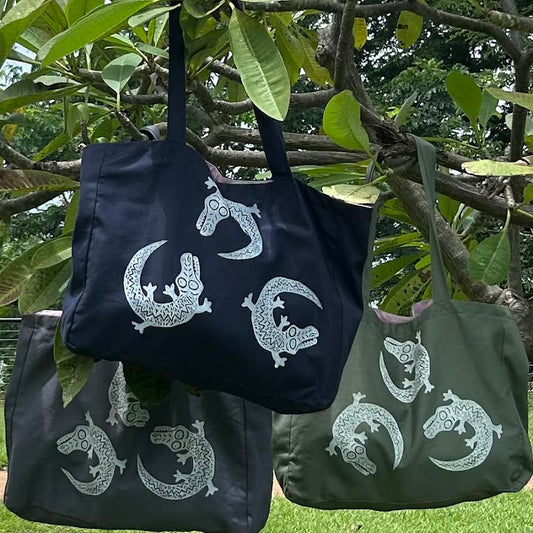 Weekend bag - hand printed - crocodile