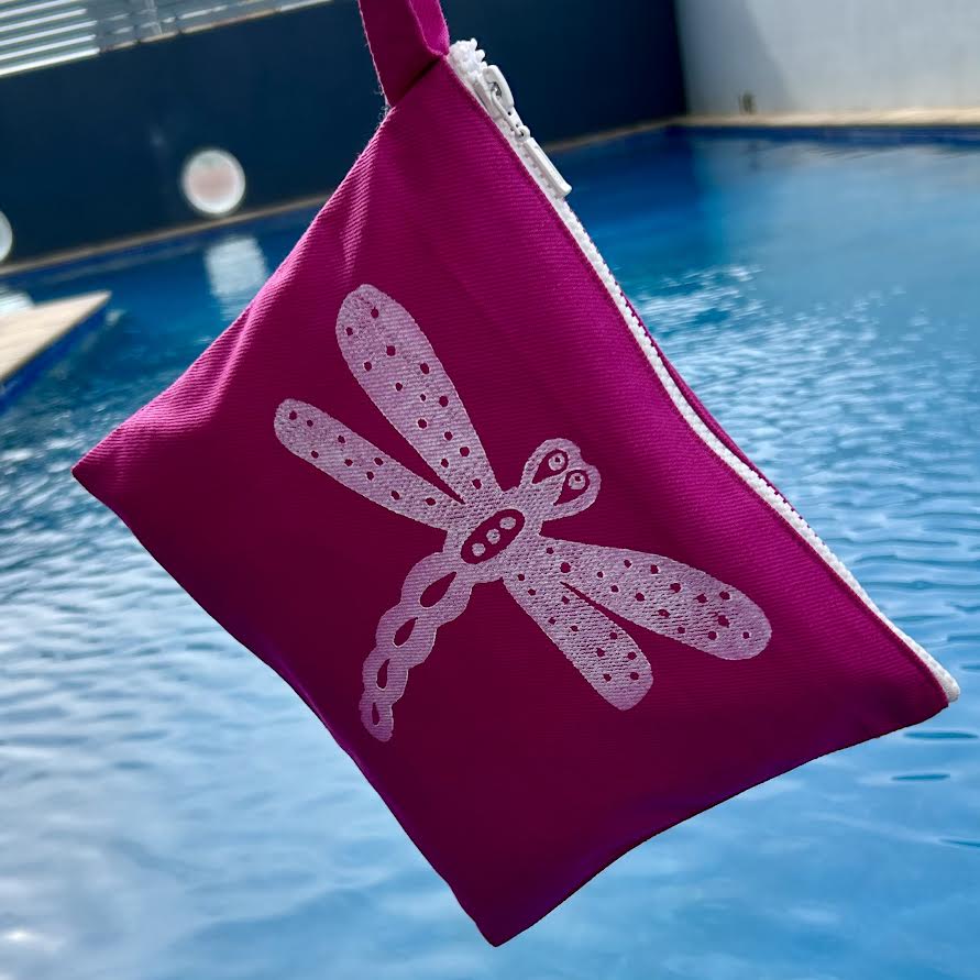 Wet bag small - hand printed - dragonfly
