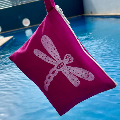 Wet bag small - hand printed - dragonfly