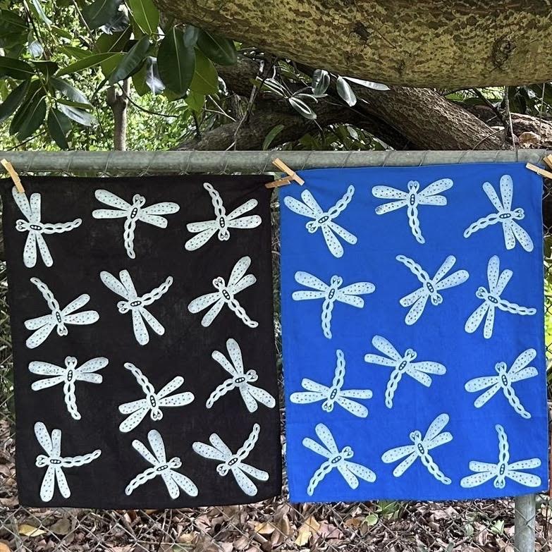 Tea towel - hand printed - dragonfly