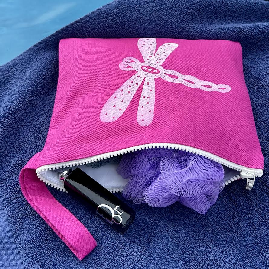 Wet bag small - hand printed - dragonfly