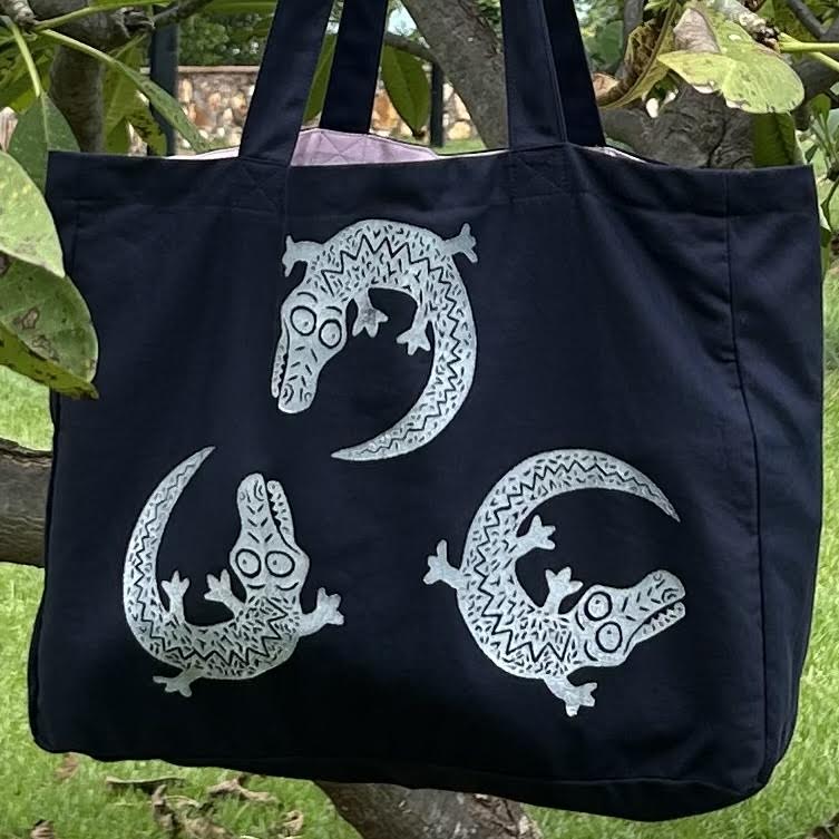 Weekend bag - hand printed - crocodile
