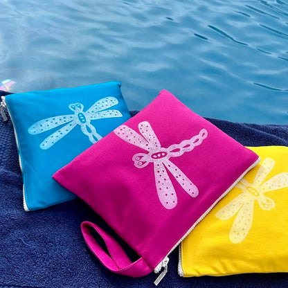 Wet bag small - hand printed - dragonfly