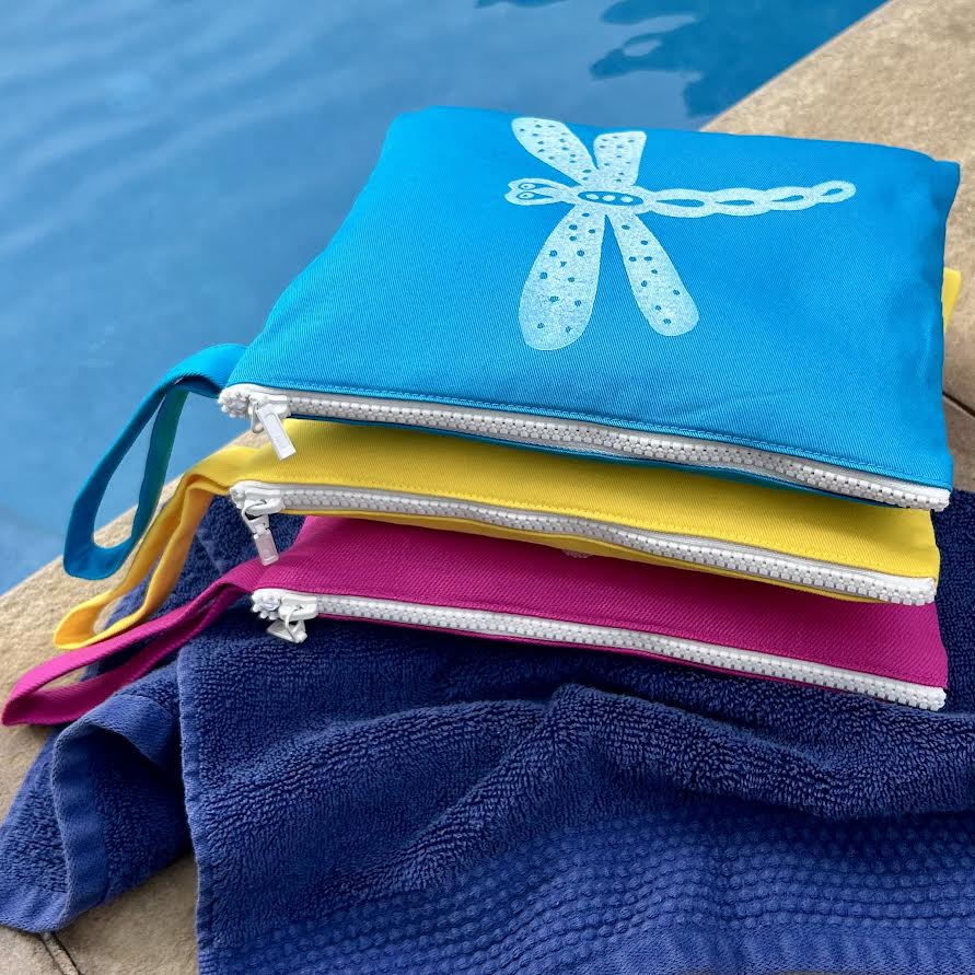 Wet bag small - hand printed - dragonfly