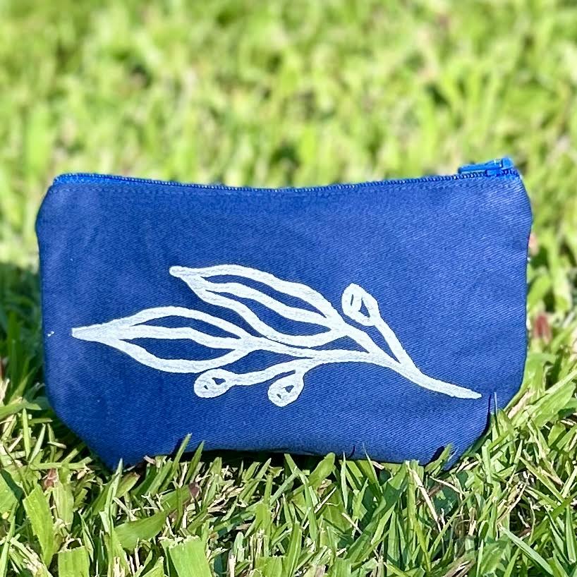 Zip pouch - hand printed - gum leaves