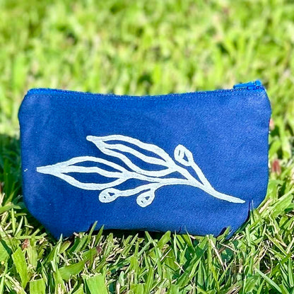 Zip pouch - hand printed - gum leaves
