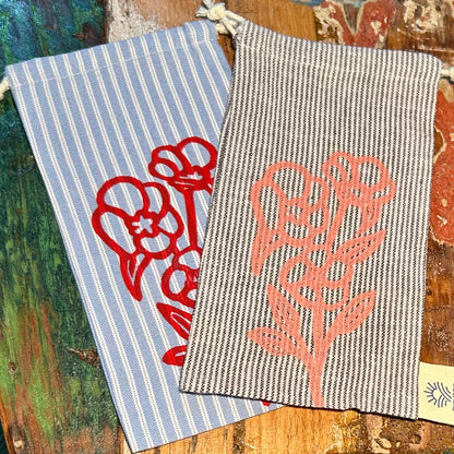 Glasses pouch - hand printed - Sturt desert rose