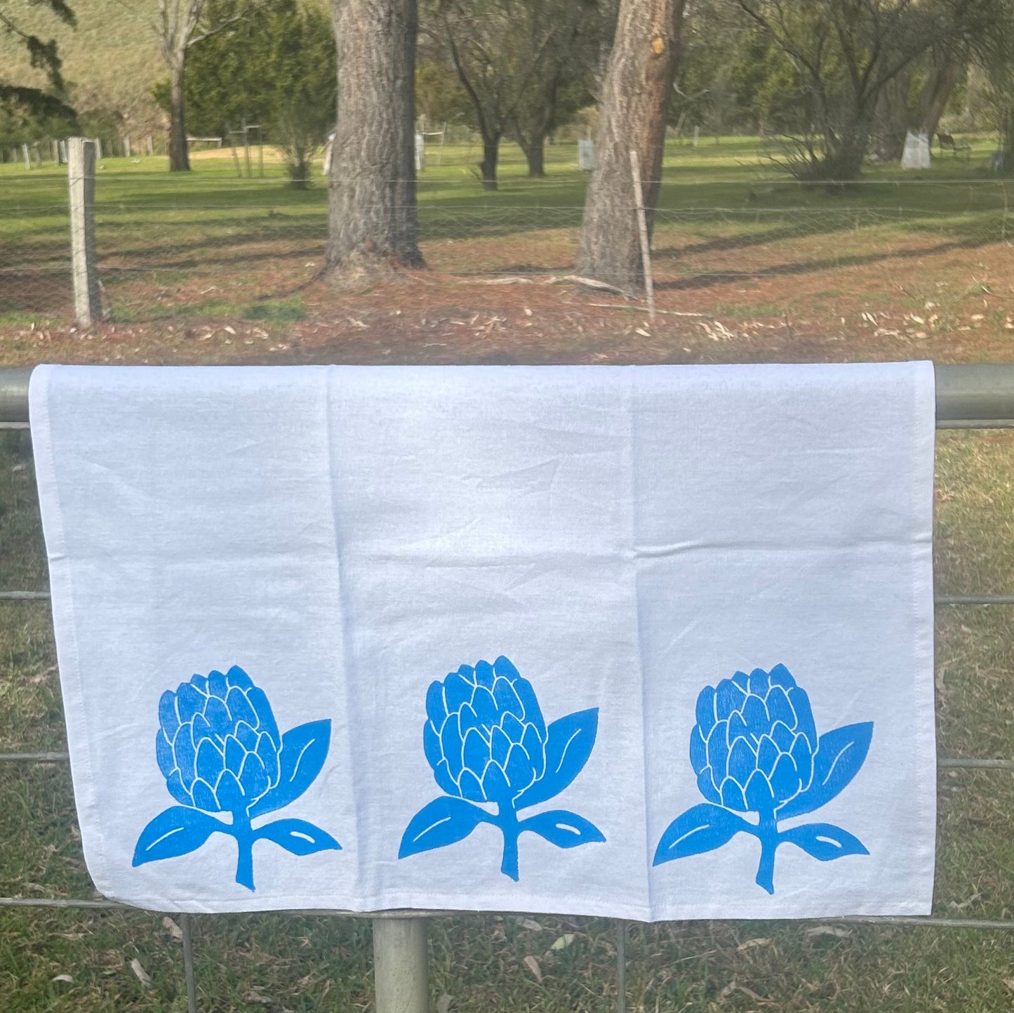 Tea towel - hand printed - protea