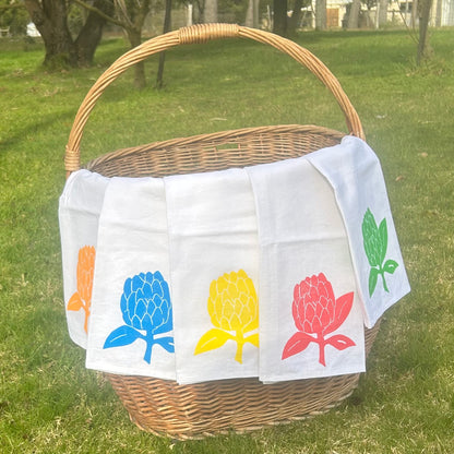Tea towel - hand printed - protea