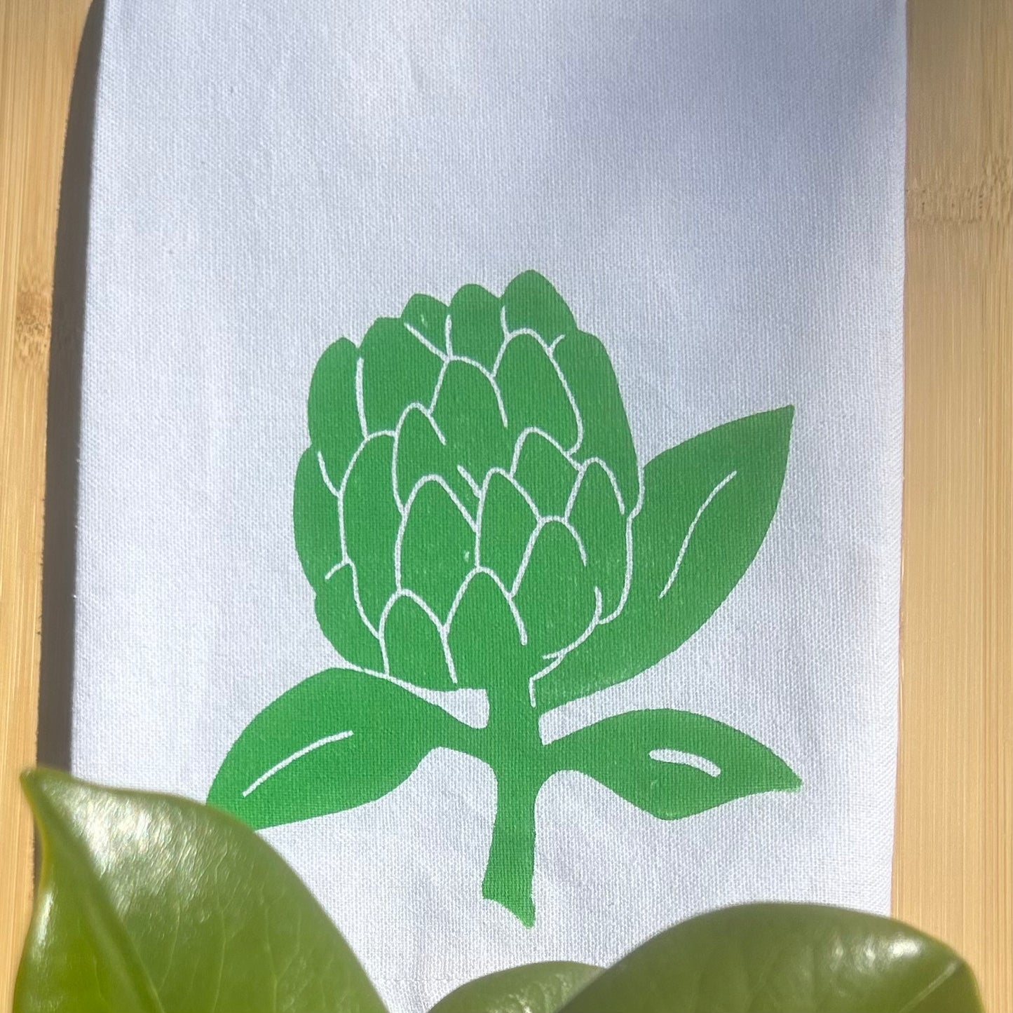 Tea towel - hand printed - protea