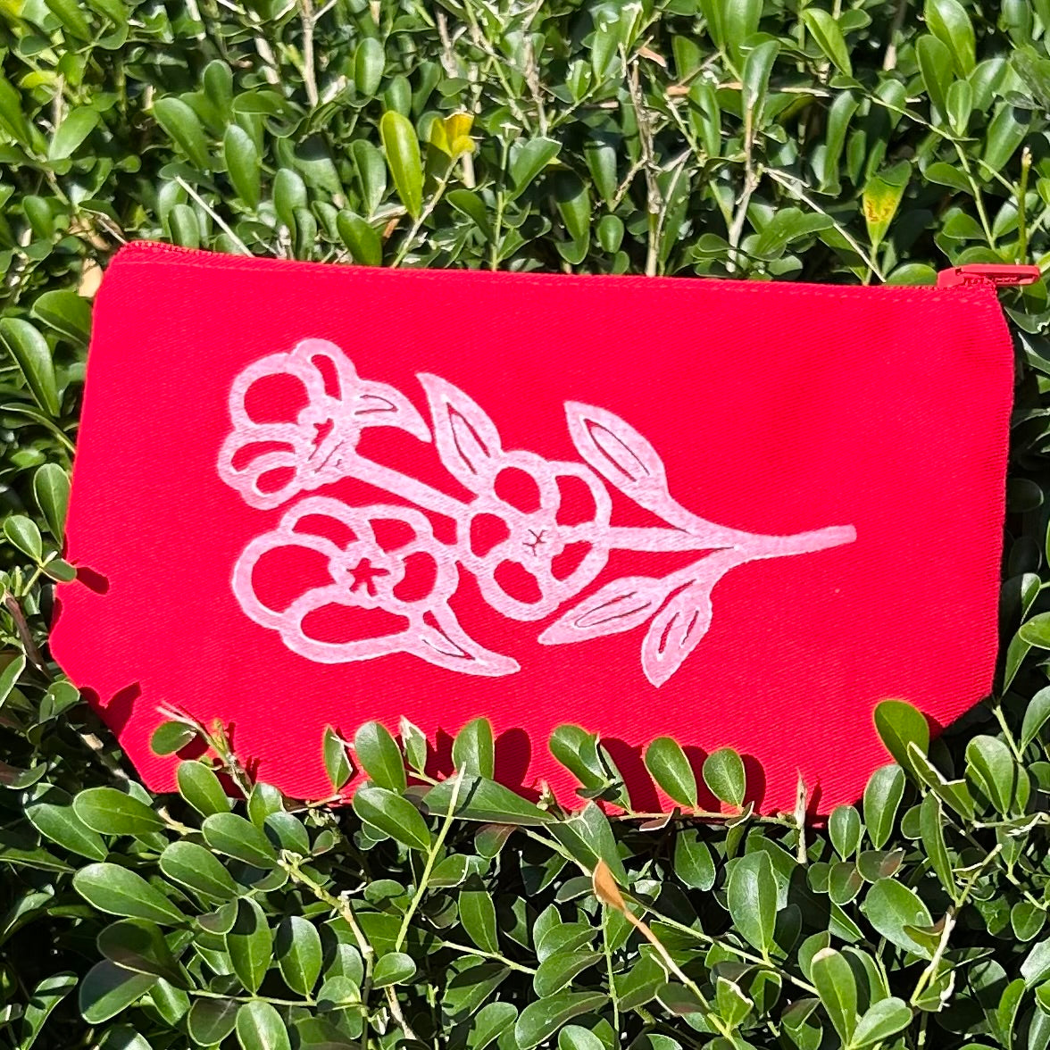 Zip pouch - hand printed - Sturt desert rose