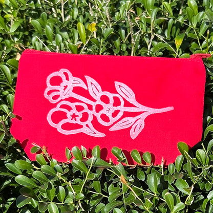 Zip pouch - hand printed - Sturt desert rose