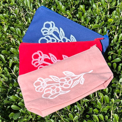 Zip pouch - hand printed - Sturt desert rose