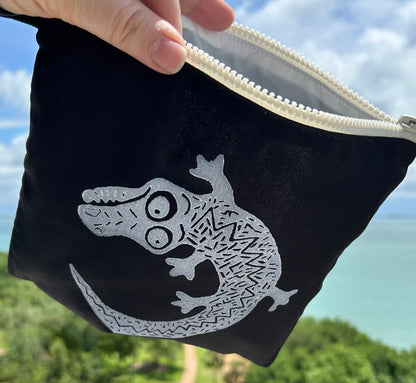 Wet bag small - hand printed - crocodile
