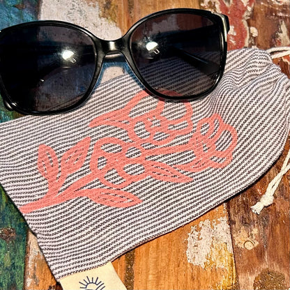 Glasses pouch - hand printed - Sturt desert rose