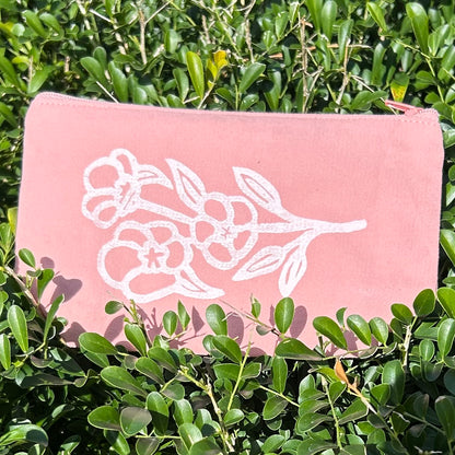 Zip pouch - hand printed - Sturt desert rose