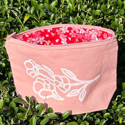 Zip pouch - hand printed - Sturt desert rose