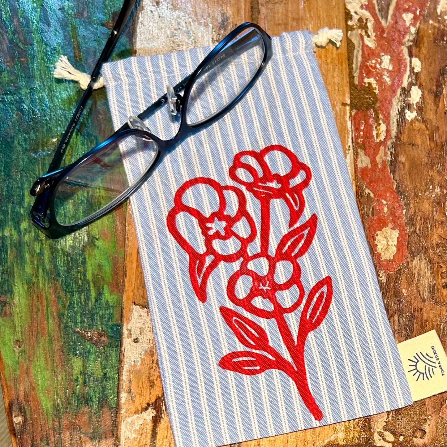 Glasses pouch - hand printed - Sturt desert rose