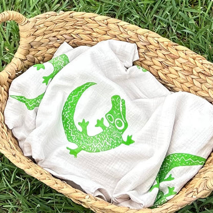 Baby wrap - hand printed - crocodile