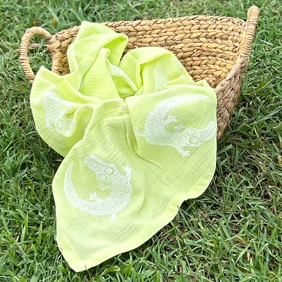 Baby wrap - hand printed - crocodile