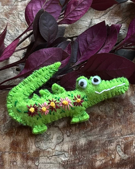 Brooch - hand stitched - crocodile