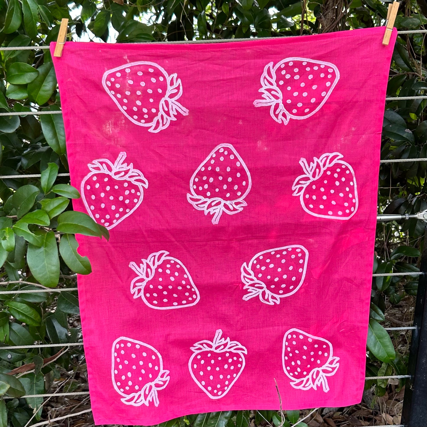 Tea towel - hand printed - strawberries