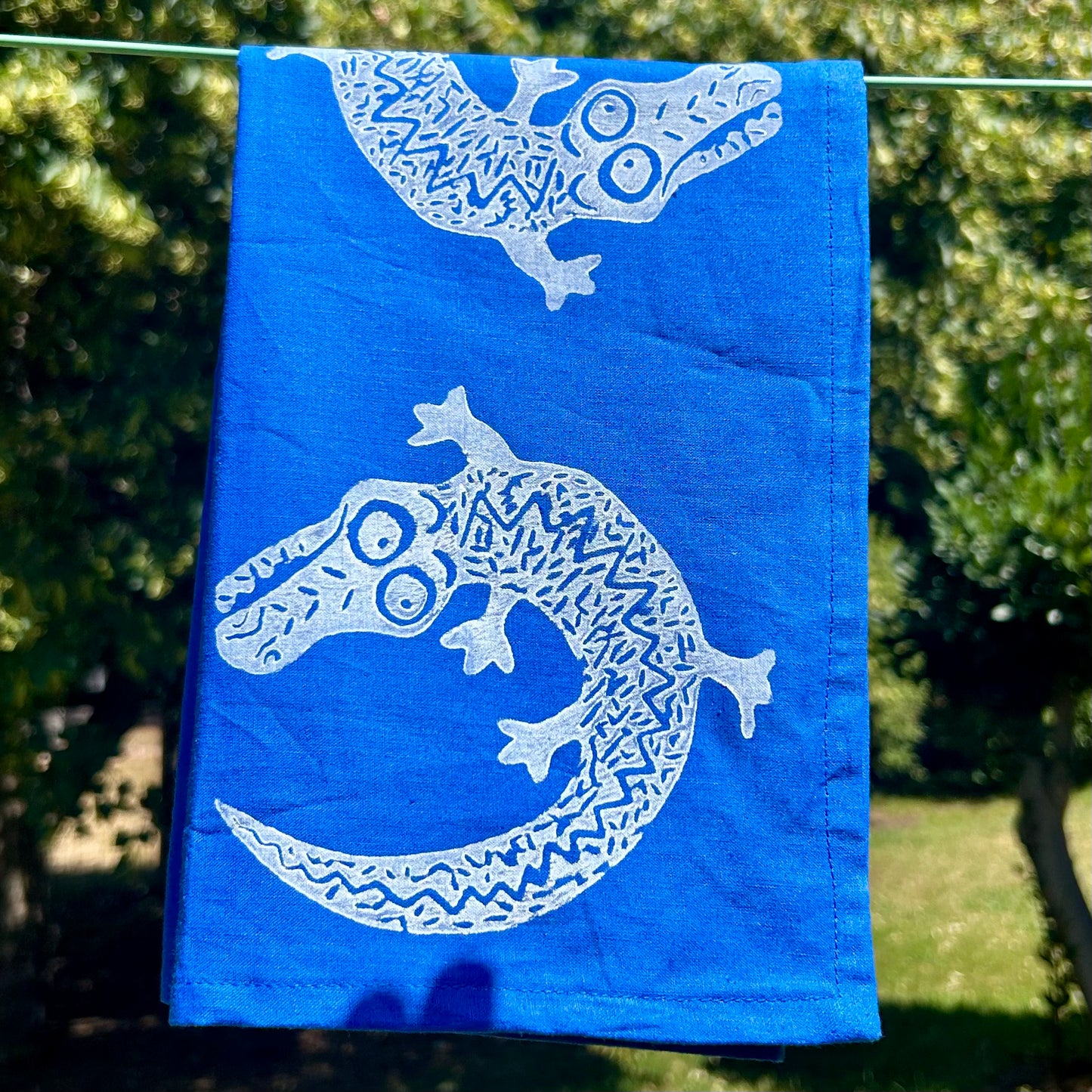 Tea towel - hand printed - crocodiles