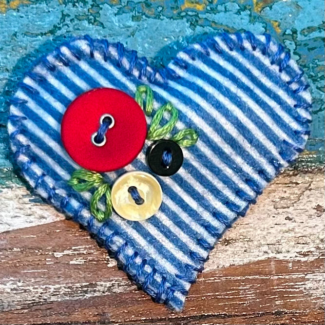 Brooch - hand stitched - blue heart